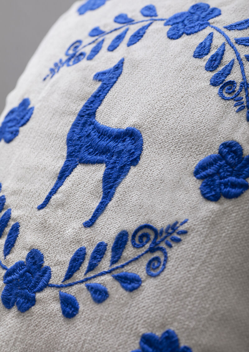 LLAMA Hand Embroidered Decorative Pillows in Ivory Upholstery by ANDEAN, Set of 2, In Stock