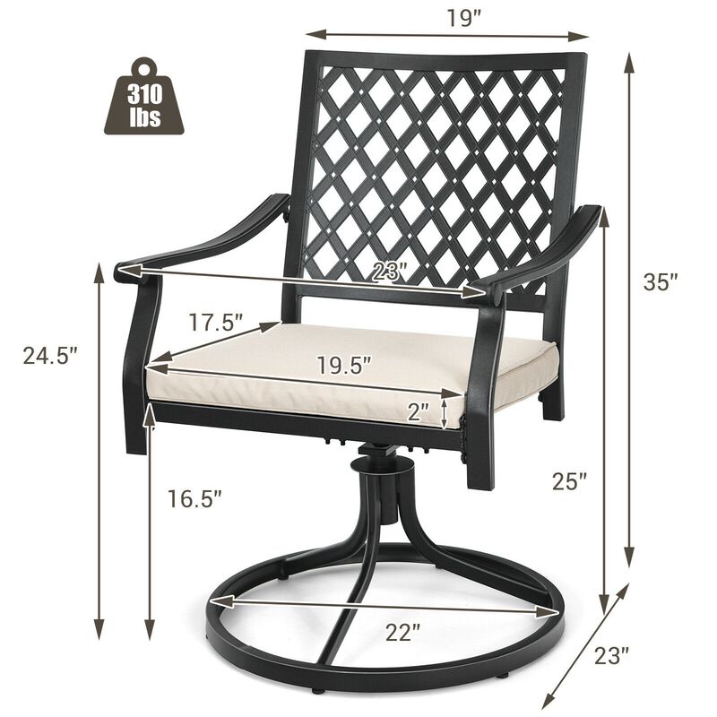2 Pieces Patio 360� Swivel Dining Chairs with Rocker and Cushioned Armrest-Beige