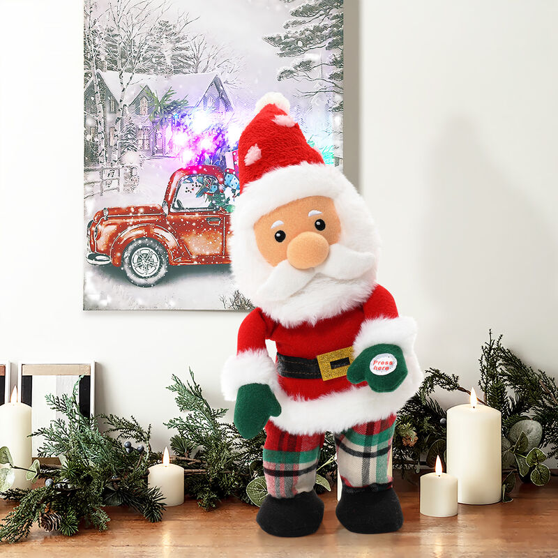 LuxenHome Animated Singing 16" Tall Santa Holiday Decoration, Battery Operated