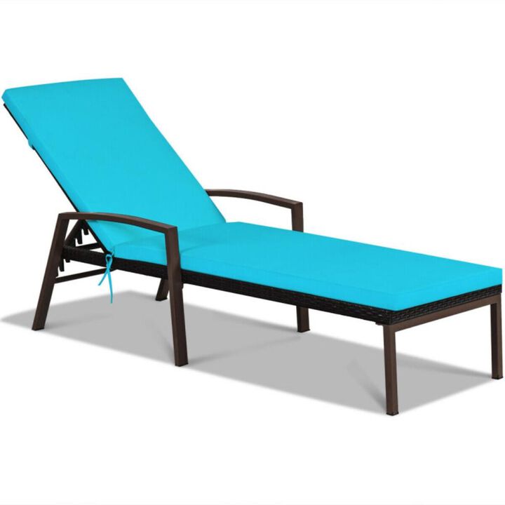 Hivvago Outdoor Adjustable Reclining Patio Rattan Lounge Chair with Adjustable Backrest