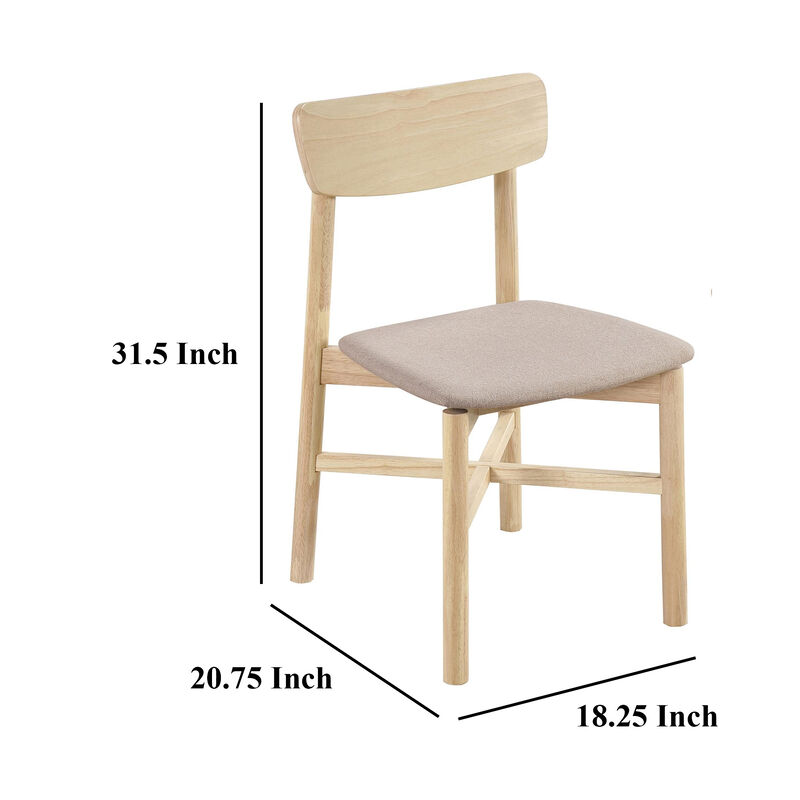 Rida Dining Side Chair Set of 2, Gray Fabric, White Washed Hardwood - Benzara