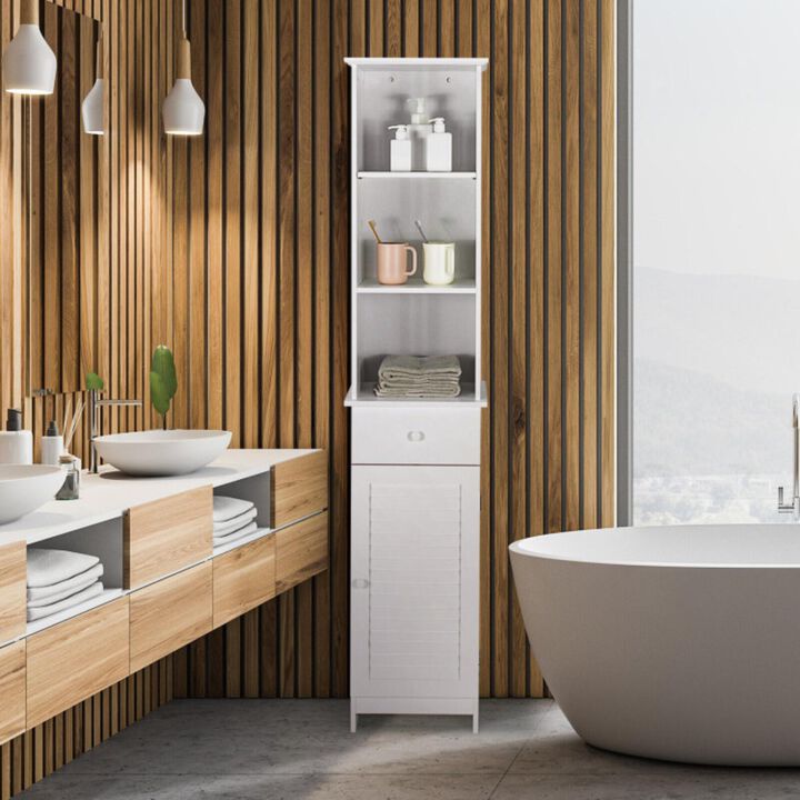 Hivvago Bathroom Tall Freestanding Storage Cabinet with Open Shelves and Drawer-White
