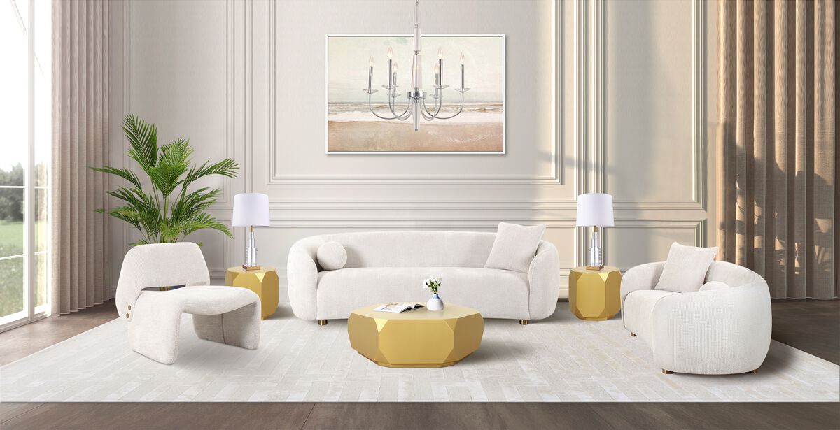 Pasargad Home Zarina Upholstered Modern Accent Chair, Ivory