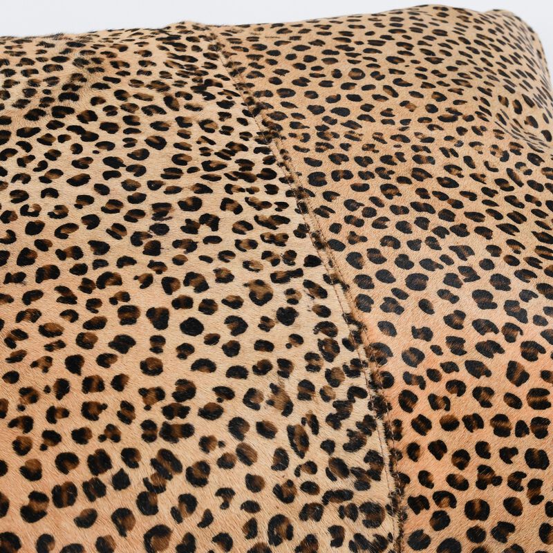 20 x 20 Leather Accent Throw Pillow, Leopard Print Beige Black, Down Insert-Benzara