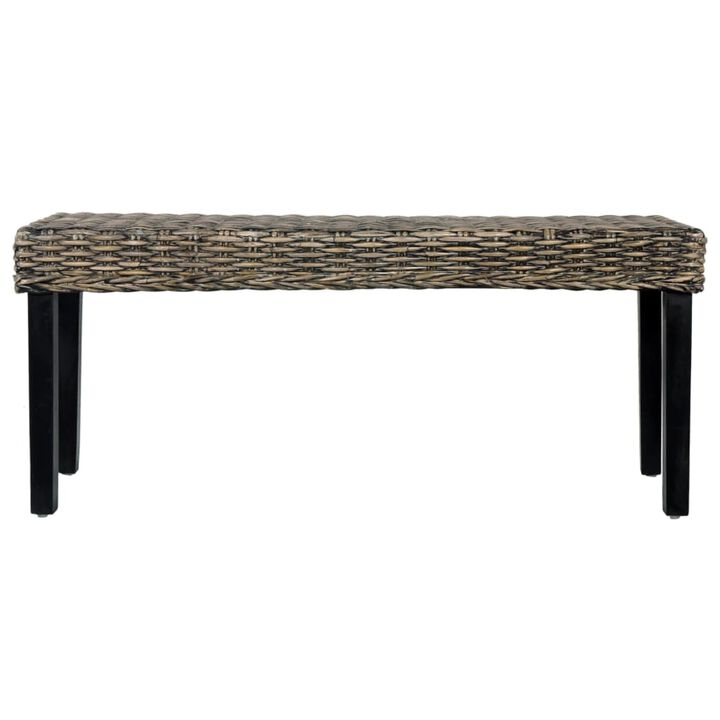 vidaXL Bench 43.3" Black Natural Kubu Rattan and Solid Mango Wood