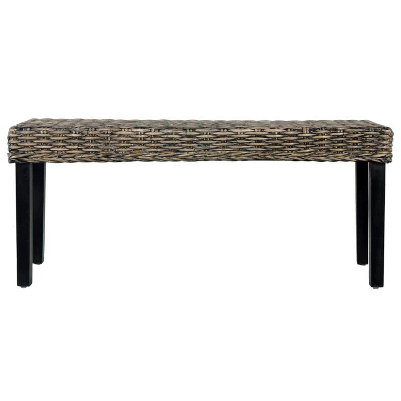 vidaXL Bench 43.3" Black Natural Kubu Rattan and Solid Mango Wood