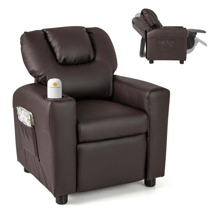 Kids Recliner Chair for Toddlers with Cup Holder and Side Pocket for Storage