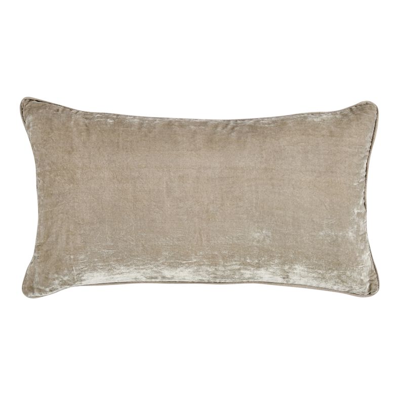 Timo Lumbar Throw Pillow, 14x26 Inch Beige Viscose, Reversible Design - Benzara