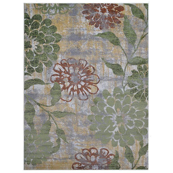 RUGSOTIC CARPETS MACHINE MADE HEATSET POLYPROPYLENE AREA RUGS  - 10'x13', Rectangle Shape, Beige Green Color, Floral Modern Design, Midium Pile Machine Made Area Rugs (M00024)