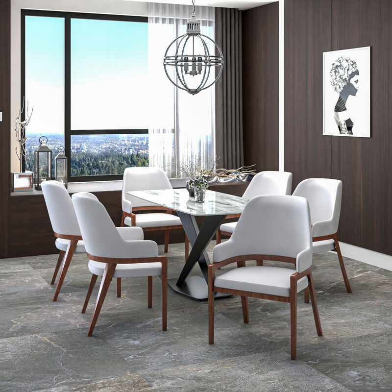 Leisuremod Ethora Collection Modern Wooden Dining Chair in Black Fabric Seat With white top