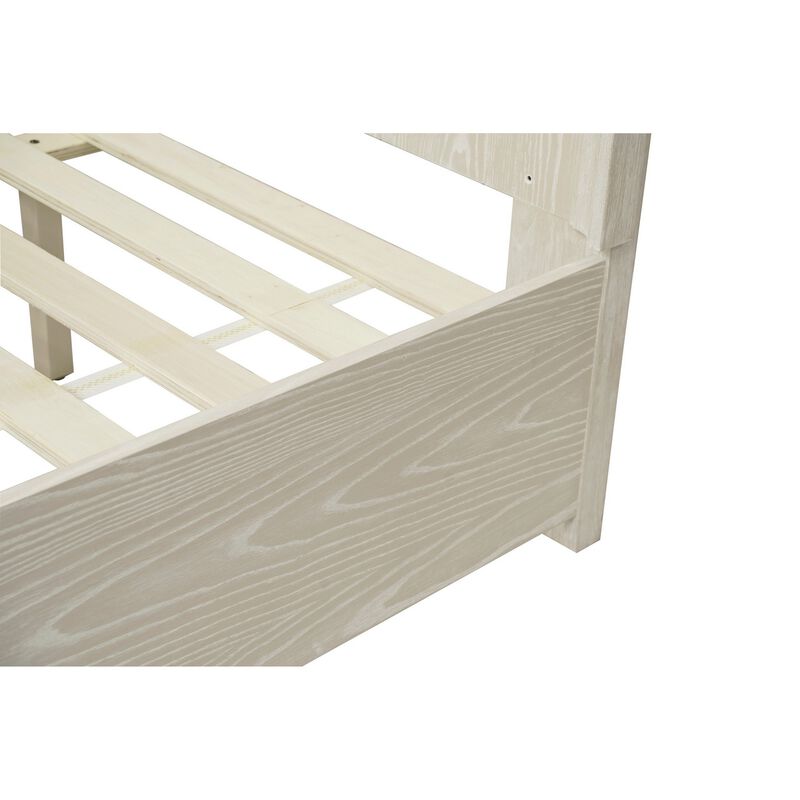 Maxi California King Platform Bed, High Headboard, Wire Brushed Wood, Beige - Benzara