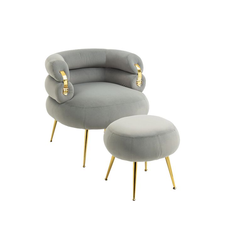 MONDAWE Upholstered Velvet Barrel Accent Chair with Ottoman, Accent Armchair Lounge Seat for Bedroom,Office