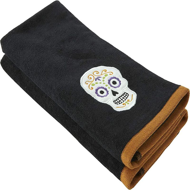 SKL Home Sugar Skull Hand Towel (2-Pack), Black, (16 x 25)