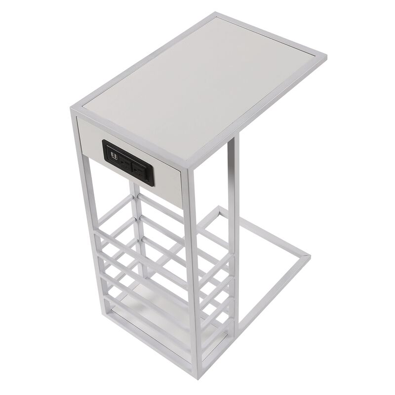 Loft Lyfe Billy White Base C-Table | Magazine Holder | USB Port & Wall Plug |