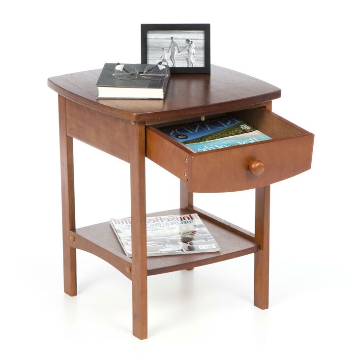Hivvago Walnut Wood Finish 1-Drawer Bedroom Nightstand Bedside Table