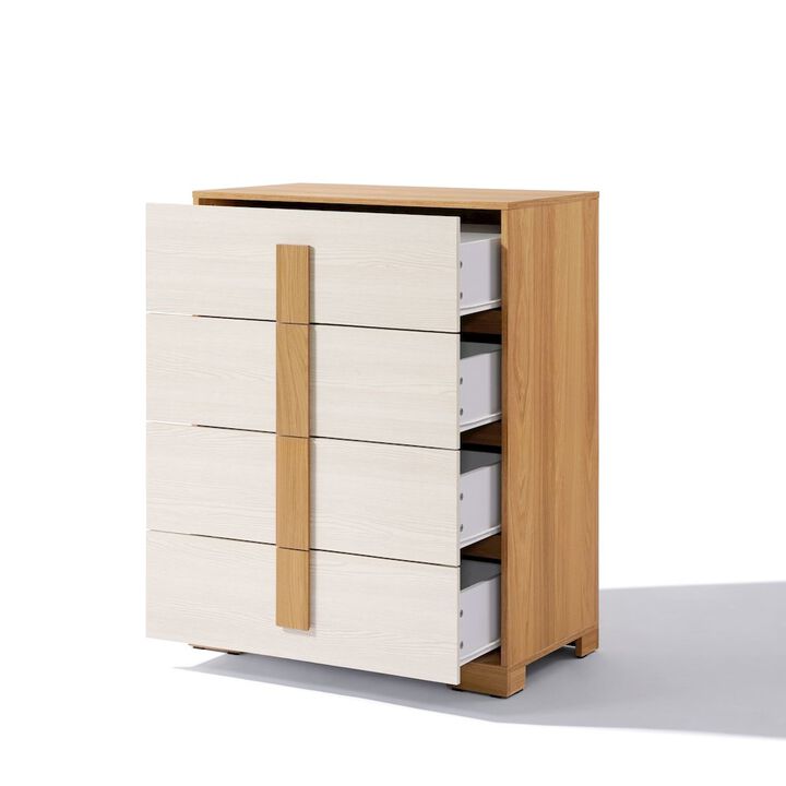 LuxenHome Natural and White 40.9-Inch Tall 4-Drawer Chest