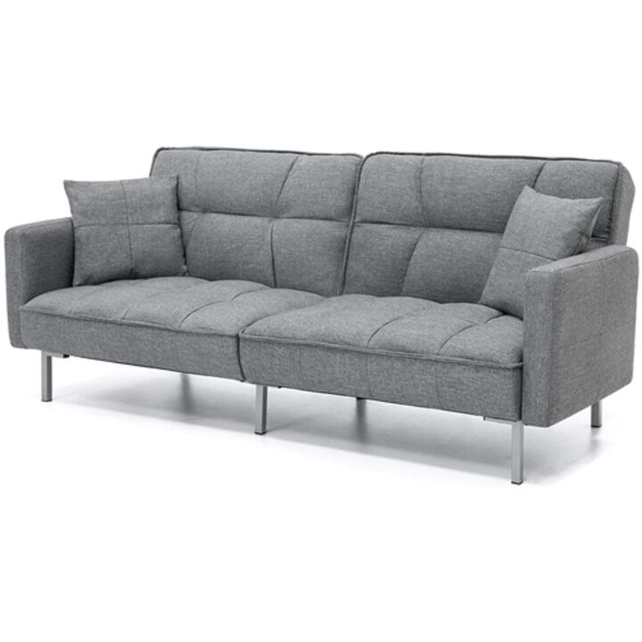 Modern Grey Linen Split Back Futon Sofa Bed Couch