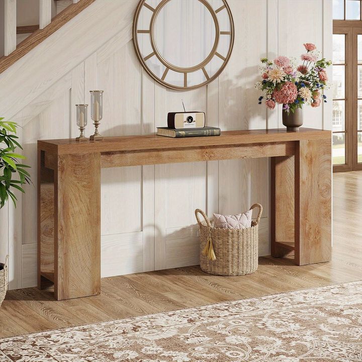 Modern 70.9-Inch Console Table, Farmhouse Wood Sofa Table, Narrow Entryway Christmas Renewal Table for Living Room, Hallway, Entrance, Foyer, Light Oak Brown