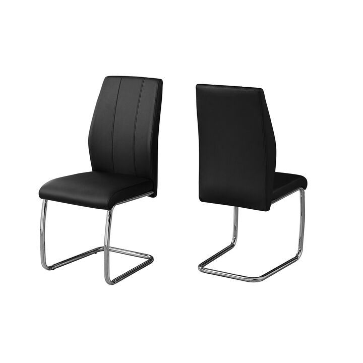 Monarch Specialties I 1076 Dining Chair, Set Of 2, Side, Upholstered, Kitchen, Dining Room, Pu Leather Look, Metal, Black, Chrome, Contemporary, Modern