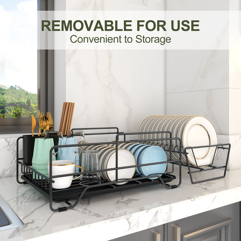 Dish Drying Rack, Metel 2-Tier Dish Rack Utensil Holder Kitchen Black