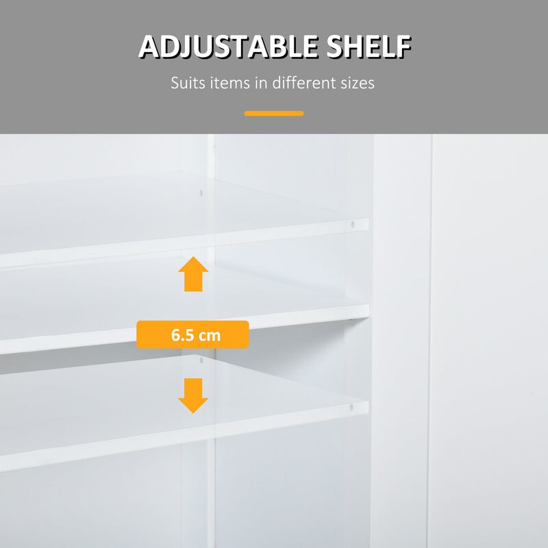 White Bathroom Tower: Freestanding Cabinet with Doors & Drawers