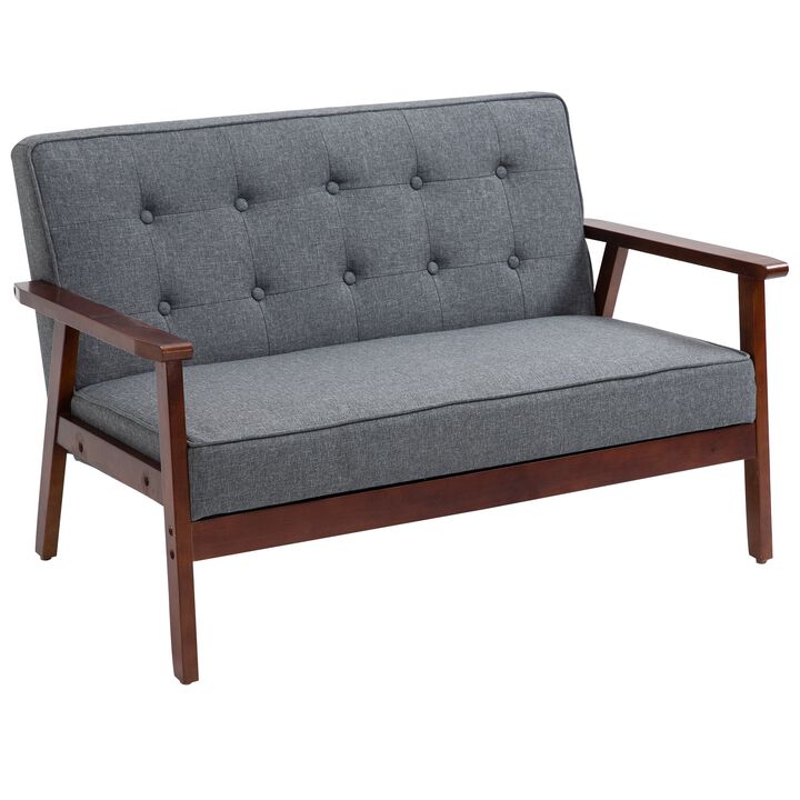 Grey Cozy Seating: 2-Seat Linen-Touch Tufted Loveseat