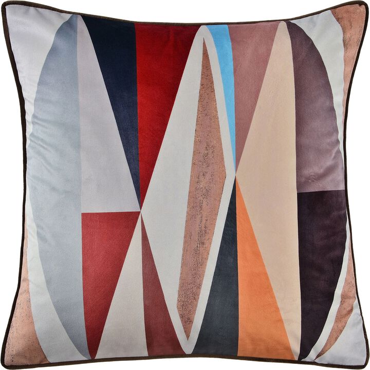 20" Beige and Red Geometric Pattern Velvet Square Throw Pillow