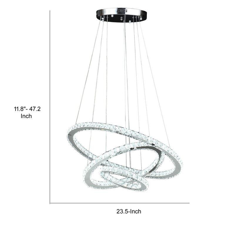 12-47 Inch Adjustable Chandelier, Offset Circle Design Silver Chrome Finish-Benzara