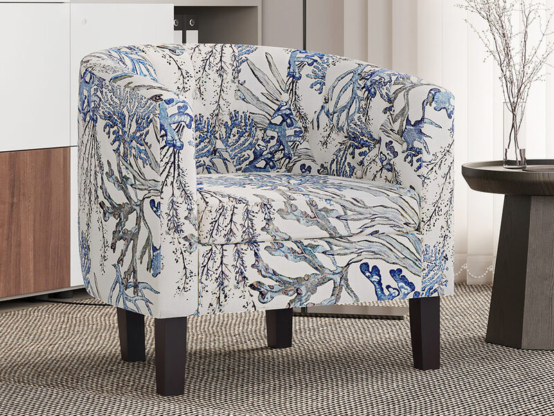 BELLEZE Accent Chairs for Living Room, Elegant Arm Chair Upholstered Tufted Barrel Chair Club Chair for Bedroom with Sturdy Legs and Linen Fabric - Berlinda (Blue Coral)