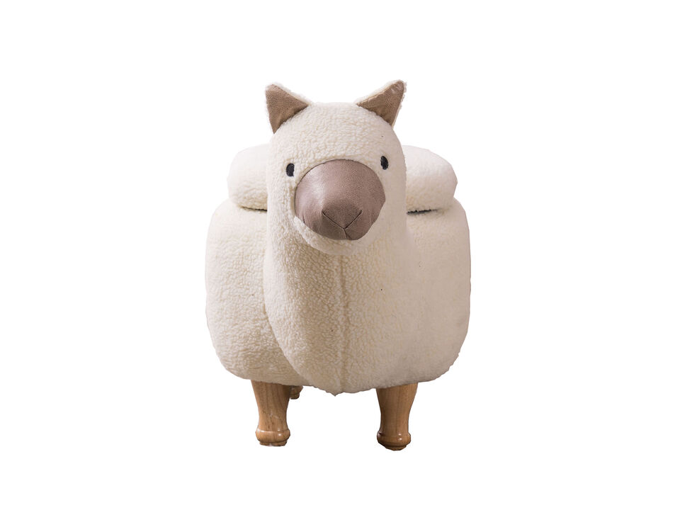 Cream and Tan Llama Storage Ottoman