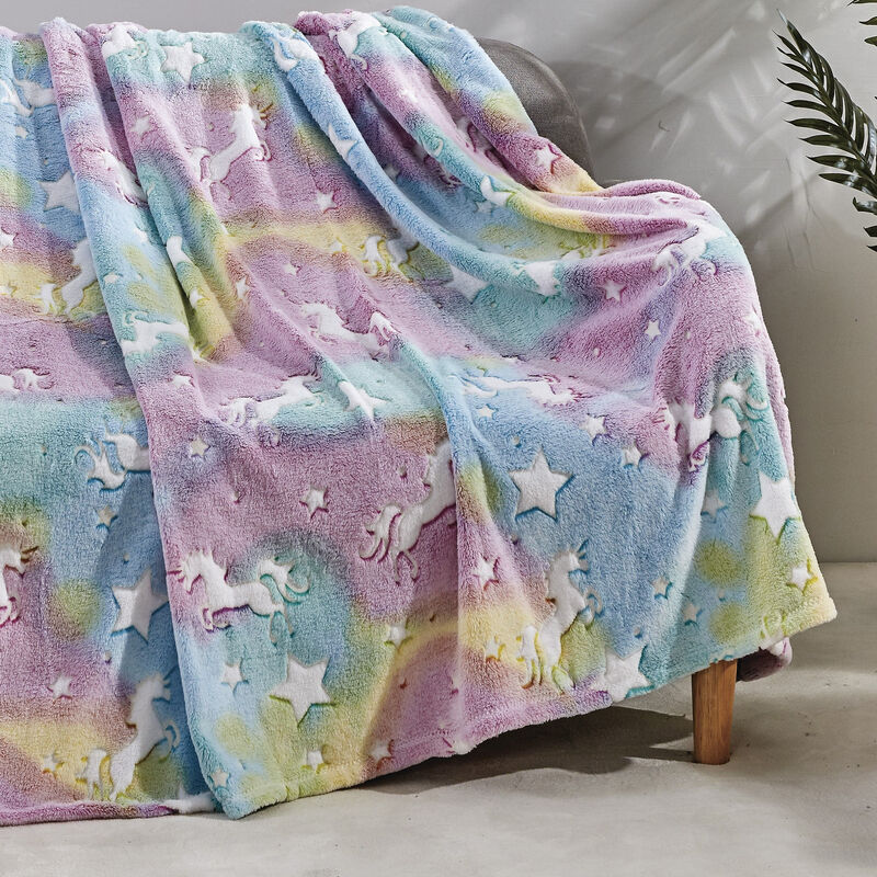 Star Glow Unicorn Micro Plush All Season Throw 50" X 60" Multicolor by Plazatex