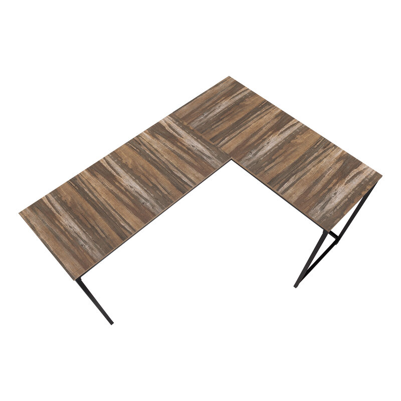 Monarch Specialties I 7391 Computer Desk, Home Office, Corner, 58"L, L Shape, Work, Laptop, Metal, Laminate, Brown, Black, Contemporary, Modern