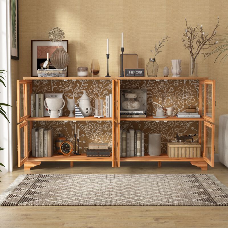 FUFU&GAGA 8-Door Wooden Display Cabinet with Tempered Glass Doors (78.7" W x 19.6" D x 39.3" H),Brown