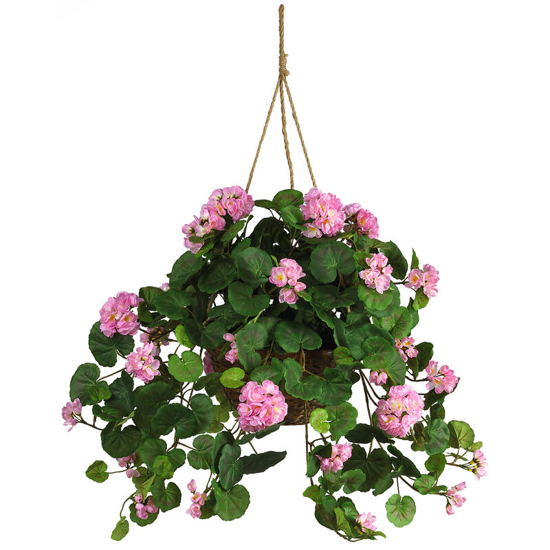 Hivvago Geranium Hanging Basket Silk Plant - Red