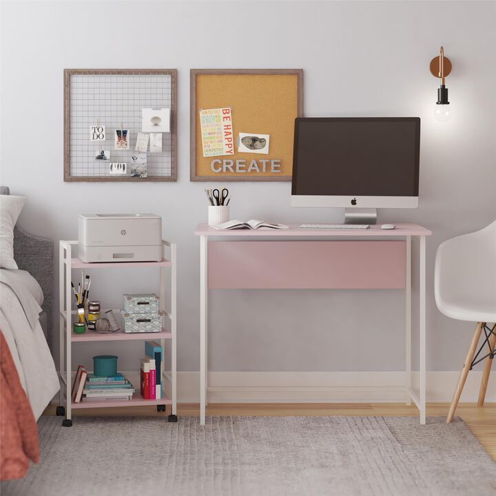Ameriwood Home Baylor Desk with Rolling Cart, Light Pink