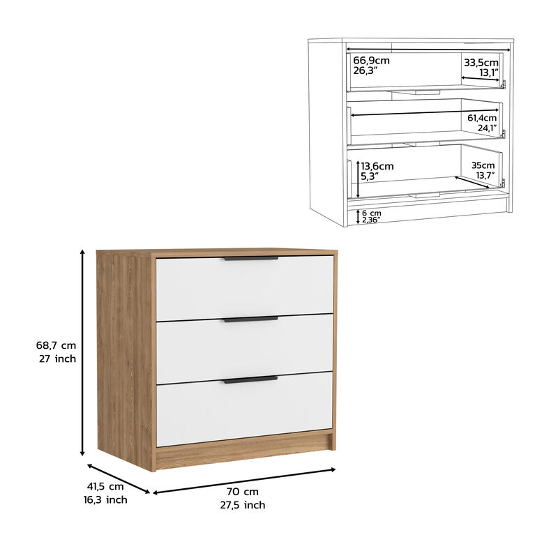3 Drawers Dresser Maryland, Bedroom, White / Pine
