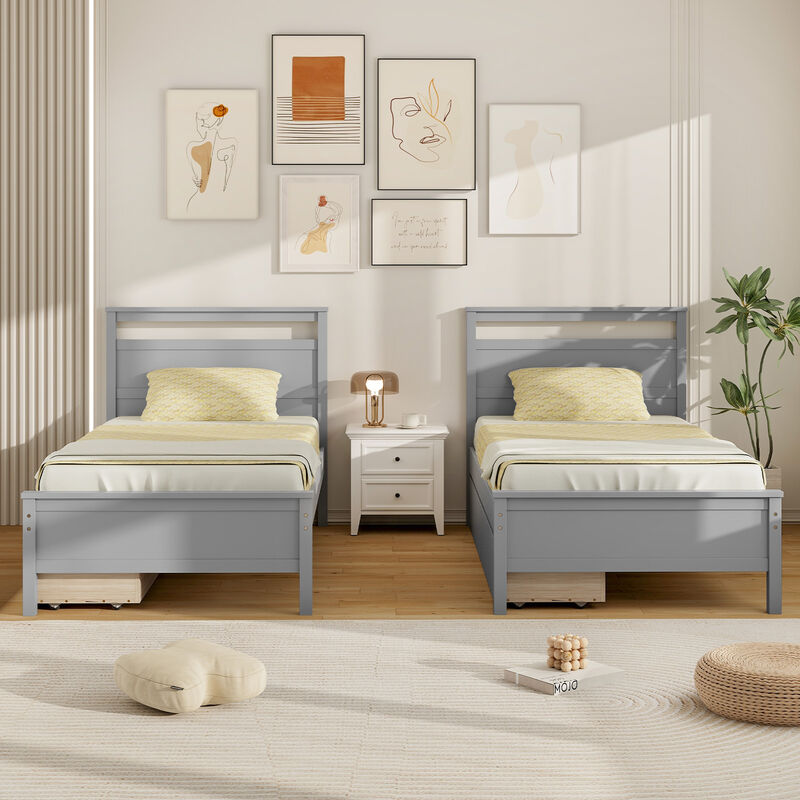 Twin Size Wooden Bed Frame with 2 Drawers for Teens and Adults