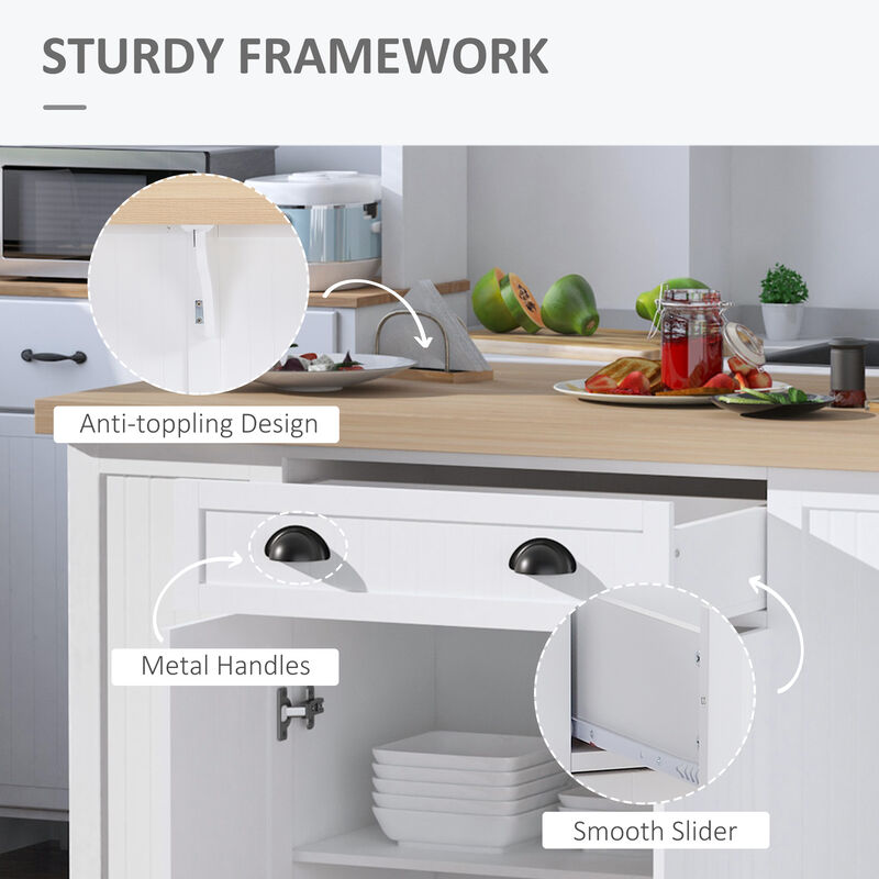 47" Farmhouse Style Kitchen Island Storage Cabinet w/ Drop Leaf Table Countertop
