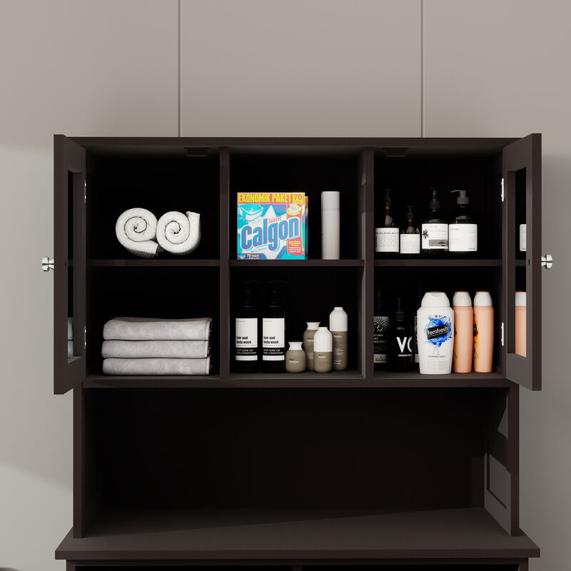 32.68 in. W. x 14.57 in. D x 59.69 in. H Black Freestanding Tilt-Out Linen Cabinet with Adjustable Shelves