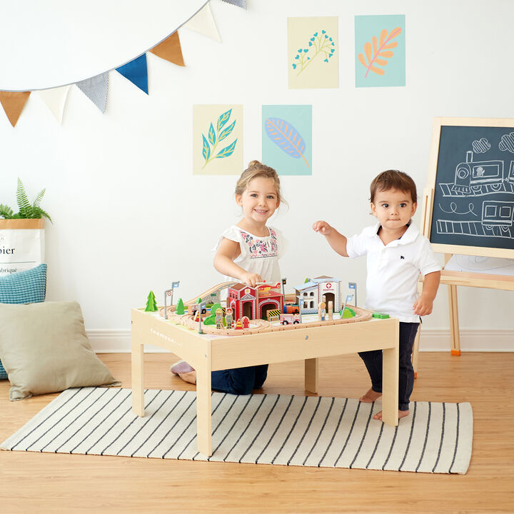 Teamson Kids - Preschool Play Lab Toys Country 85 pcs Train and Table set - Wood