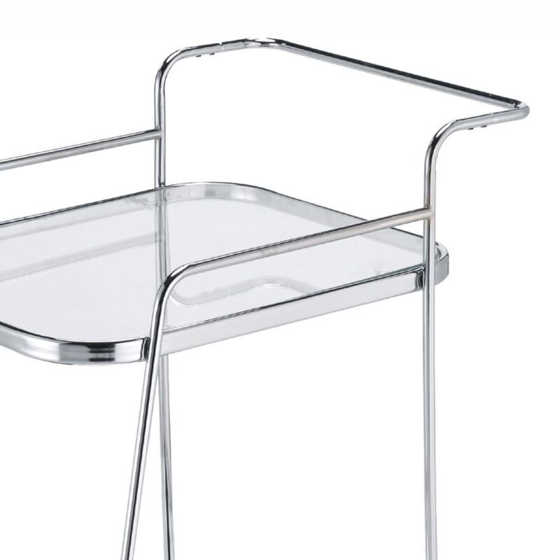 Clear Glass 2-Tier Serving Cart With Chrome Finish-Benzara