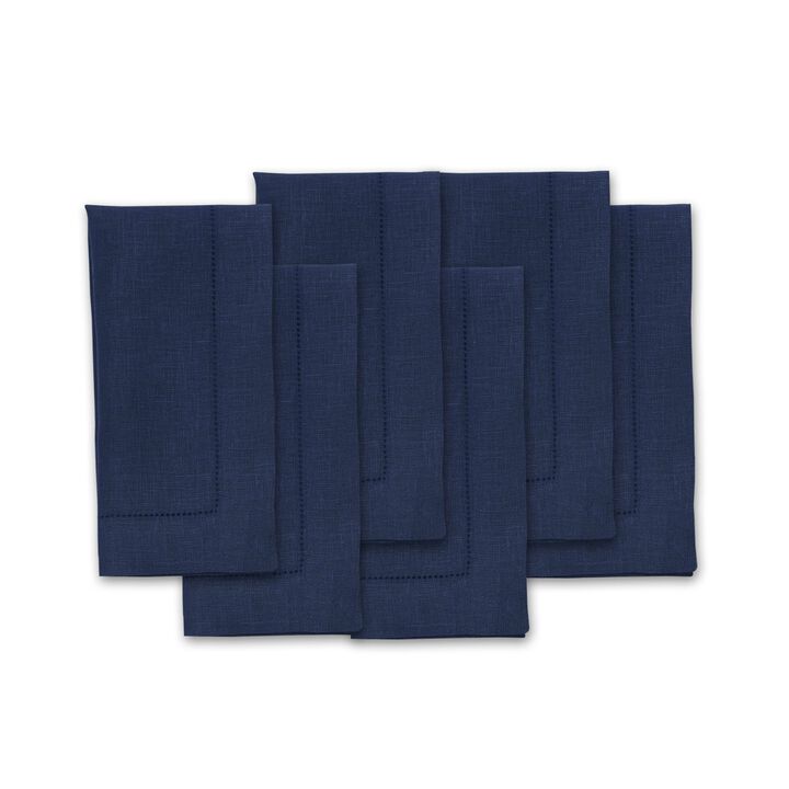 Solino Home 100% Pure Linen Dinner Napkins 20 x 20 Inch Set of 6 | Classic Hemstitch
