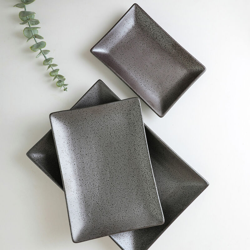 Stone Lain Valencia Porcelain Serving Plate Set 3 Piece, Metallic Grey