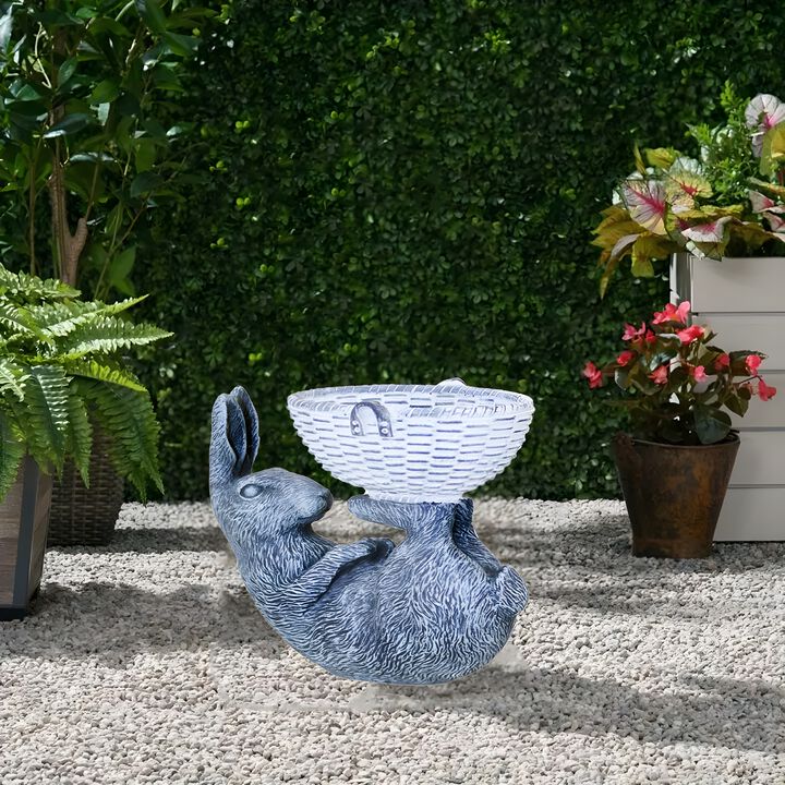 Resin Bunny Figurine Reclining with Basket for Seasonal Display