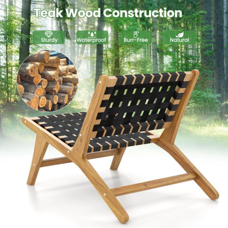 Hivvago Indoor Patio Teak Wooden Chair with Woven Webbing Seat and Backrest
