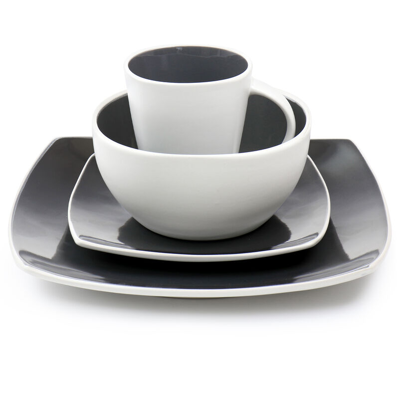Gibson Elite Soho Lounge 16 Piece Stoneware Dinnerware Set in Grey