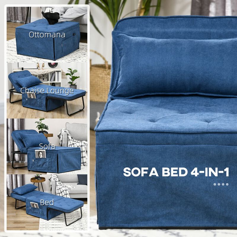 Grey & Blue Versatile Seat: 4-in-1 Convertible Ottoman Sofa Bed