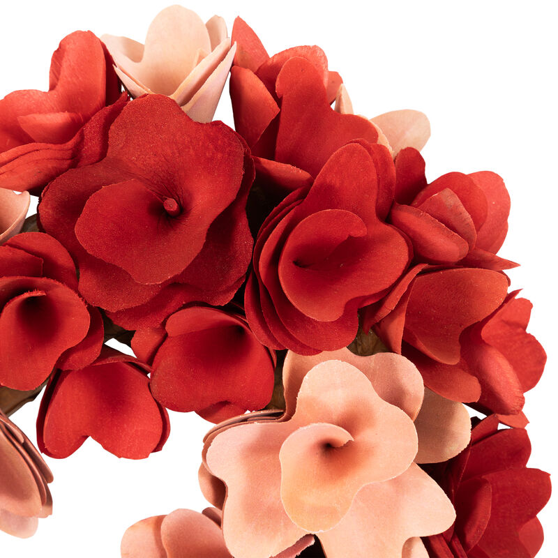 Wooden Floral Artificial Valentine's Day Wreath - 15" - Red and Pink