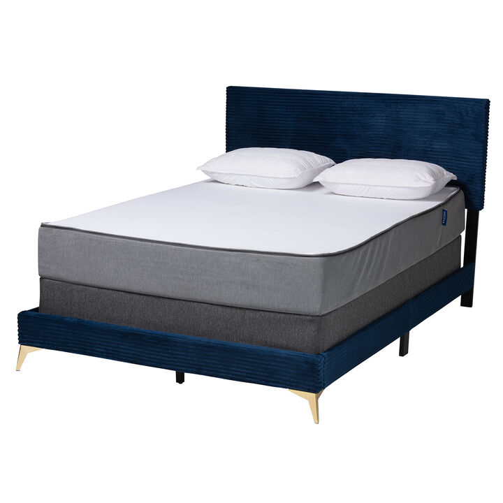 Baxton Studio Abberton Modern Black Velvet Gold Metal Queen Size Panel Bed