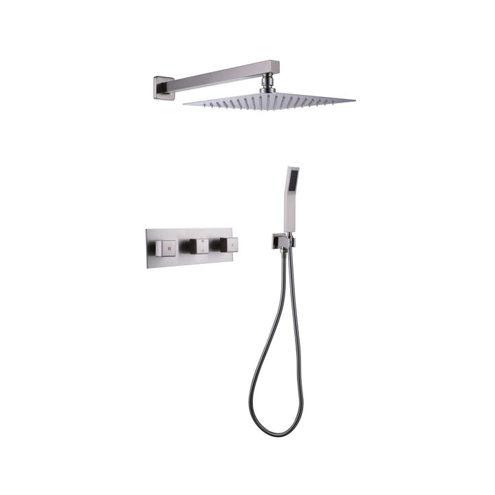 2 Functions Shower Fixtures, 3 Knob Systems, 10" Brushed Nickel